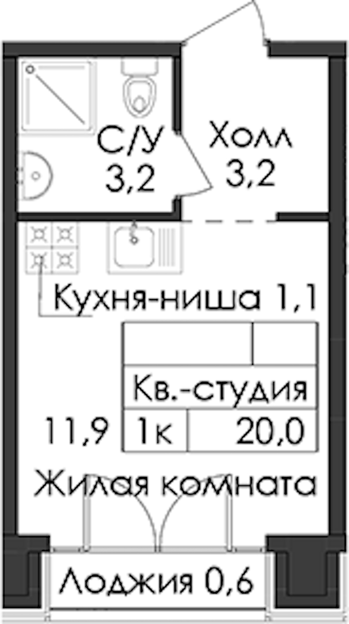Квартира студия 20 м², 9/9 эт., ЖК «Лермонтовский 54»